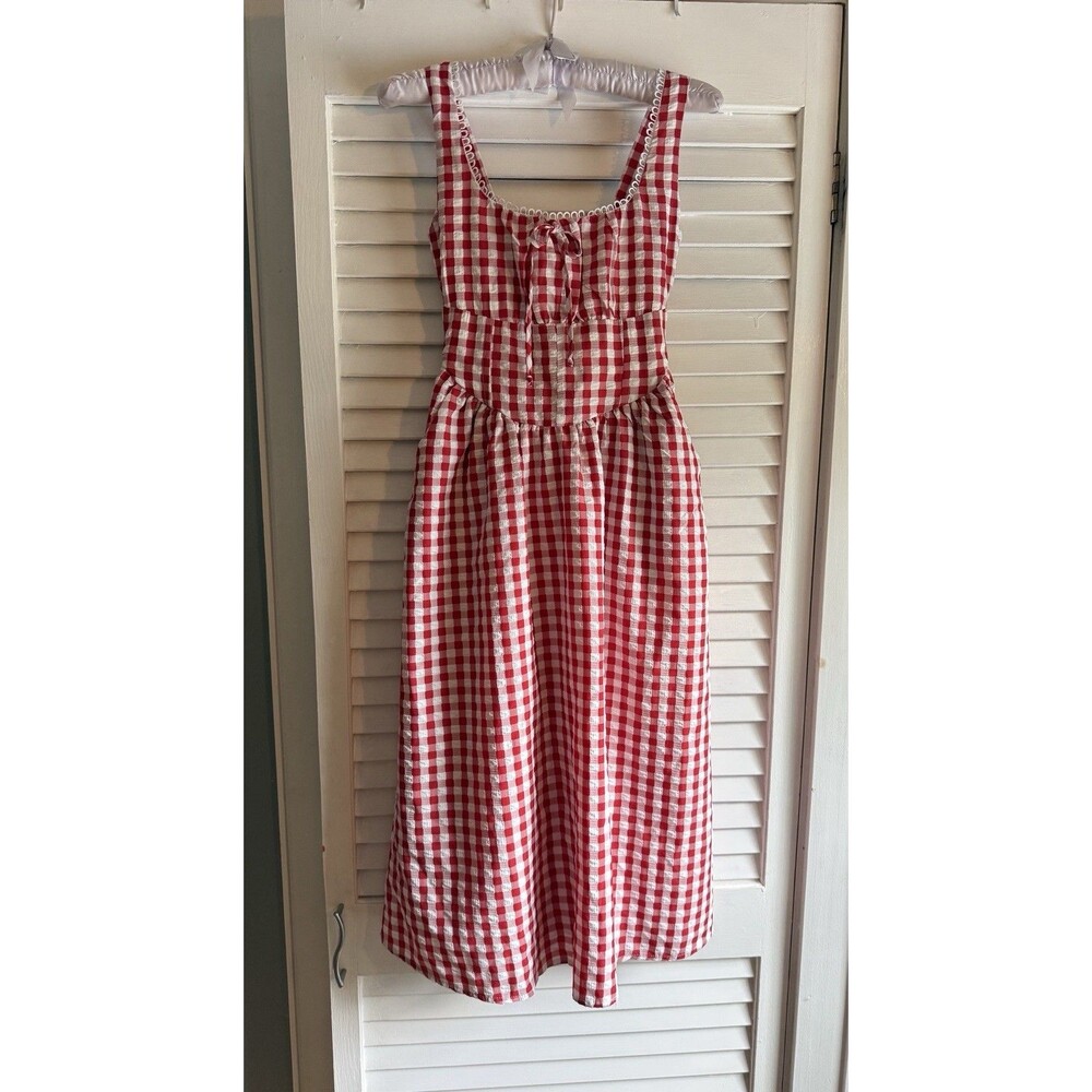 Jessica Simpson Women’s Dress XS Gingham Milkmaid Cottagecore Country Smocked
